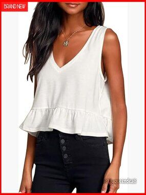 V-Neck Peplum Babydoll Tank Top Sleeveless Flowy Casual Summer